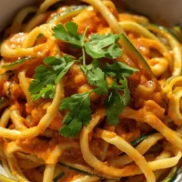 Fideos de calabacita con salsa cremosa naranja