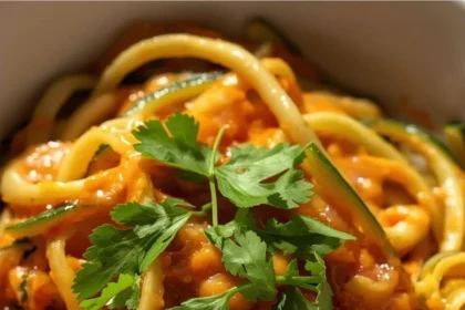 Fideos de calabacita con salsa cremosa naranja