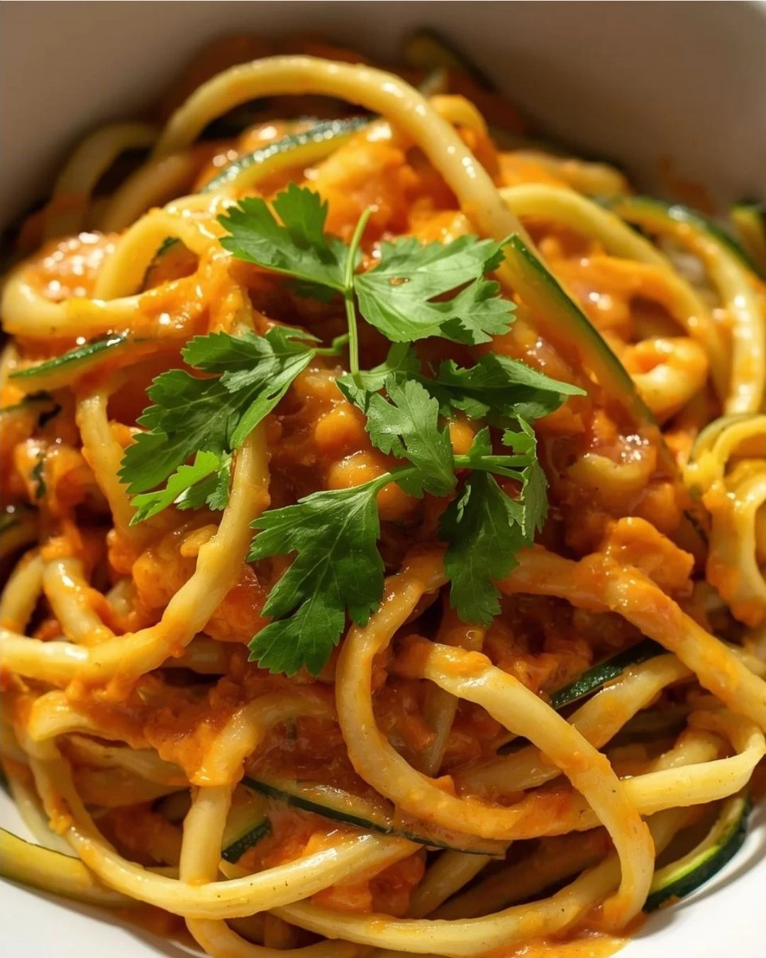 Fideos de calabacita con salsa cremosa naranja