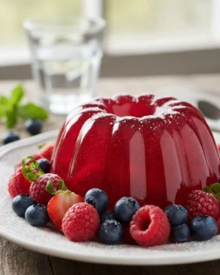 Gelatina natural de jamaica con frutos rojos