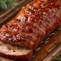 Rebanadas de lomo de cerdo cubiertas de adobo rojo y piña