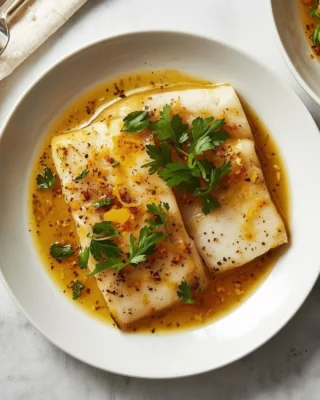 Pescado blanco al vapor con mojo de ajo rostizado