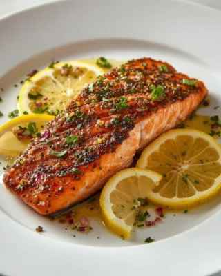 Salmón a la plancha con costra de chía y limón