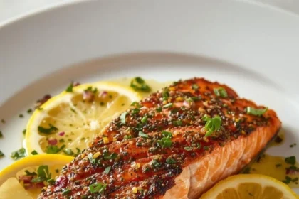 Filete de salmón cocinado con semillas de chía encima
