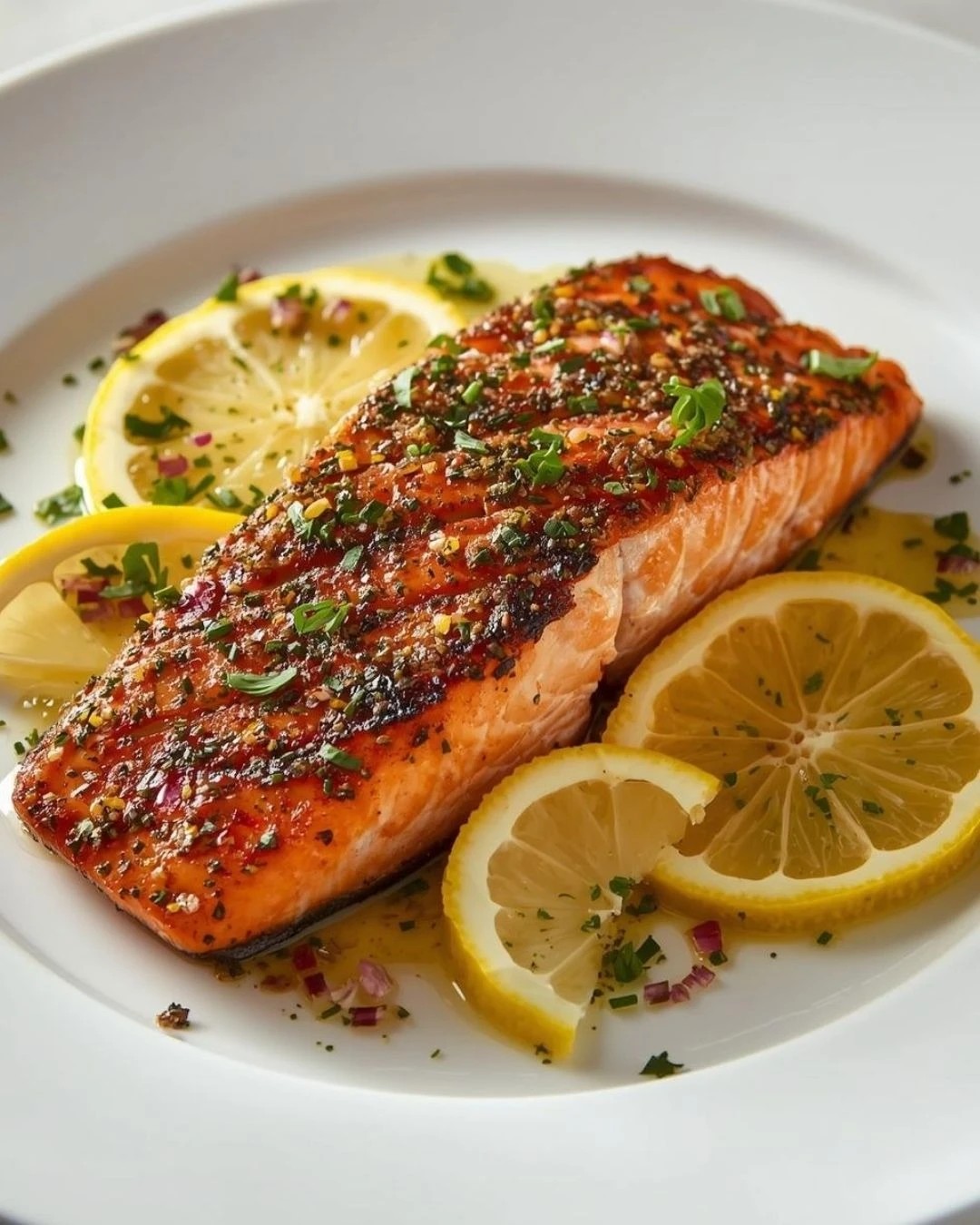 Filete de salmón cocinado con semillas de chía encima