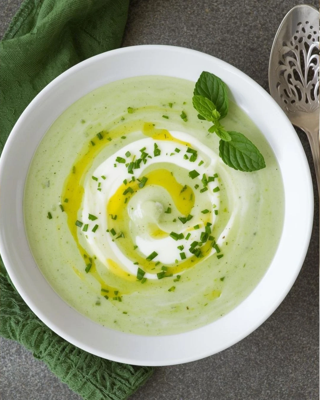 Creamy cold cucumber and yogurt soup in a bowl