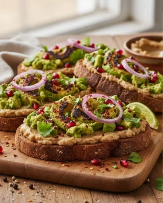 Pan integral de aguacate tatemado y frijol peruano