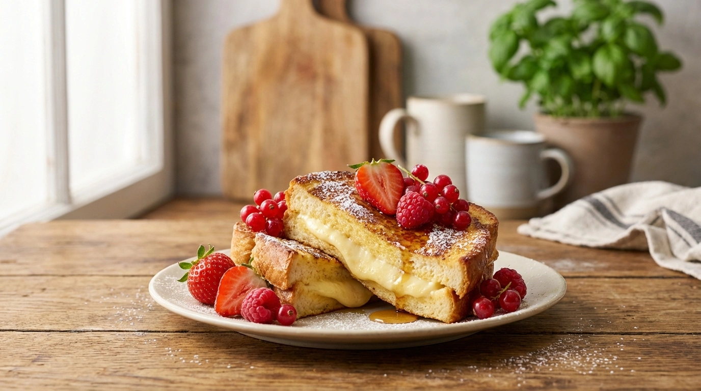 French Toast Relleno de Cheesecake y Frutos Rojos 50 delicioso french toast relleno de suave cheesecake y fresco frutos rojos, una combinación perfecta para un desayuno o brunch irresistible.