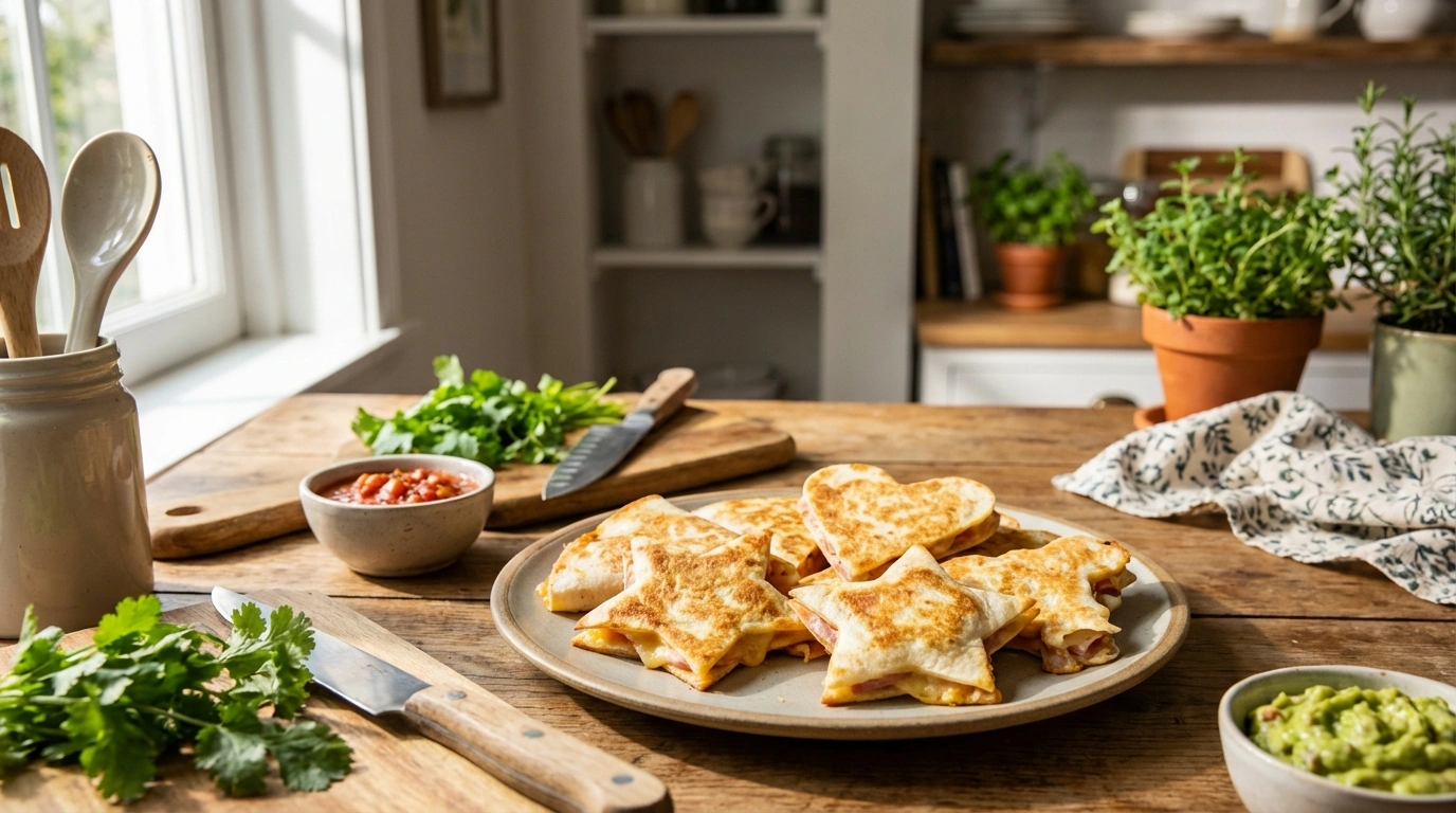 descubre cómo preparar quesadillas crujientes de jamón y queso en formas divertidas, perfectas para sorprender a toda la familia con un snack delicioso y creativo.