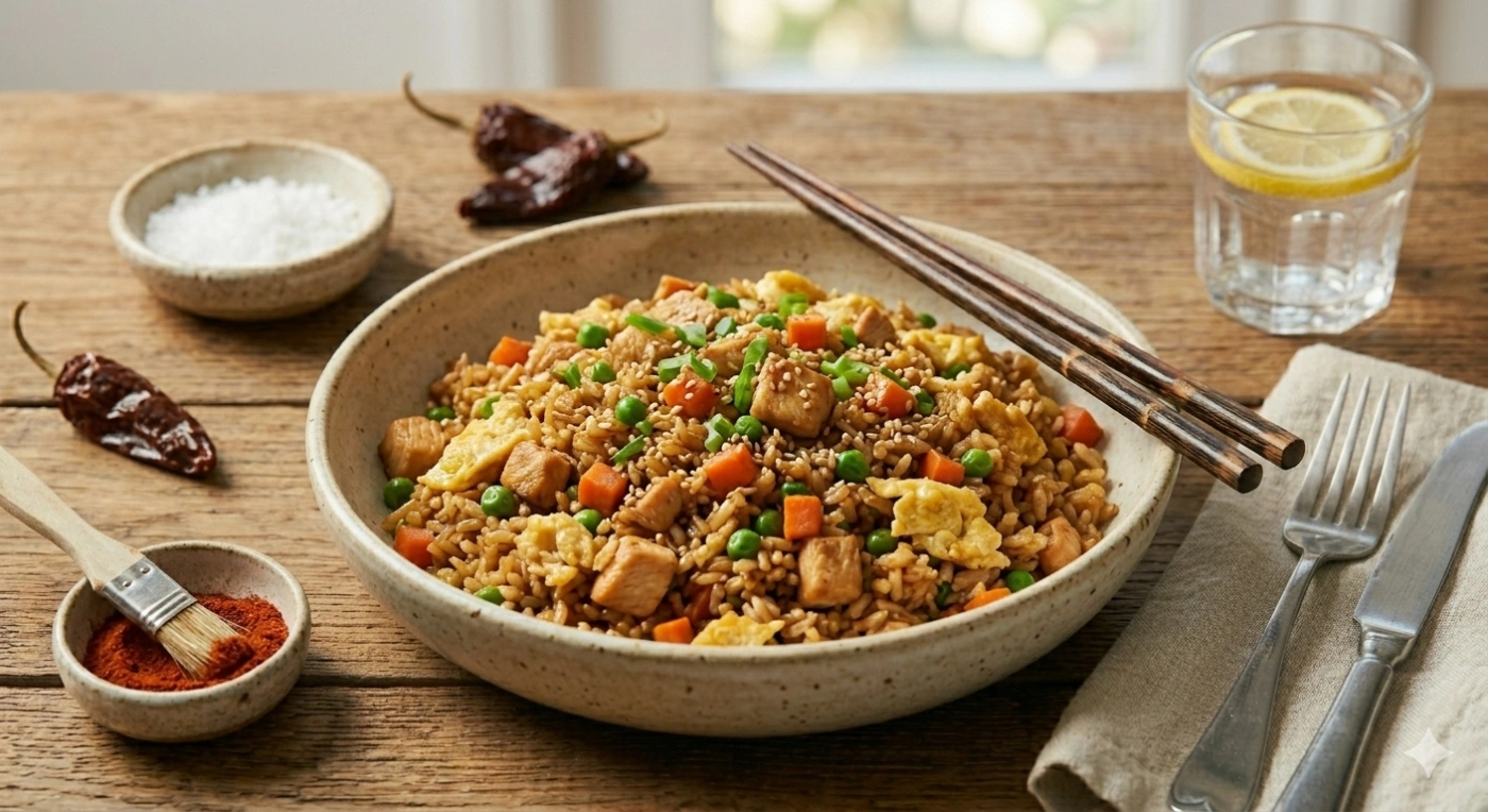 Arroz frito con pollo