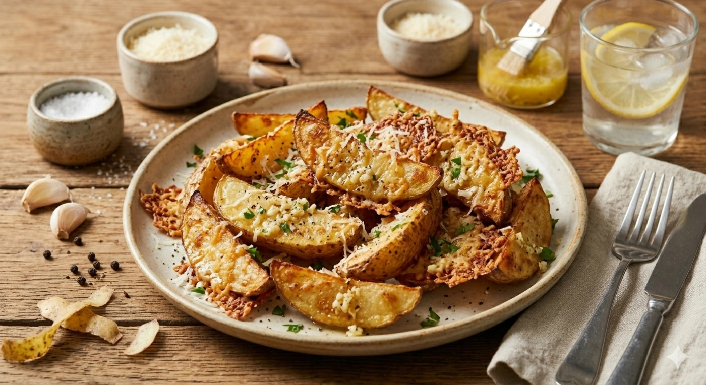 Papas en gajos doradas al horno con mantequilla