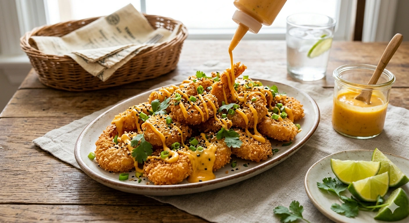 Camarones Crujientes Bang Bang con Aderezo de Mango y Chile Dulce