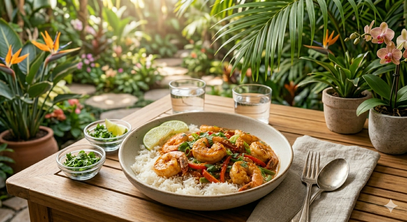 Camarones Cremosos al Coco y Curry Rojo