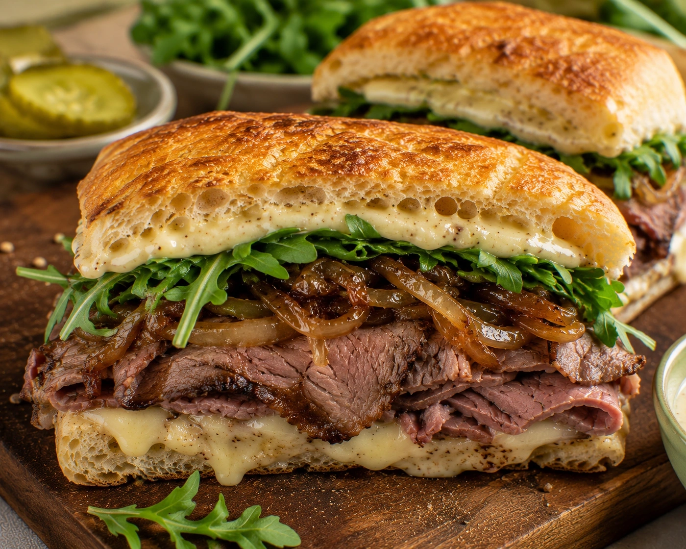 Sándwich de Roast Beef con Cebolla Caramelizada, Gruyère y Aioli de Mostaza Dijon 15 Sándwich De Roast Beef Con Cebolla Caramelizada