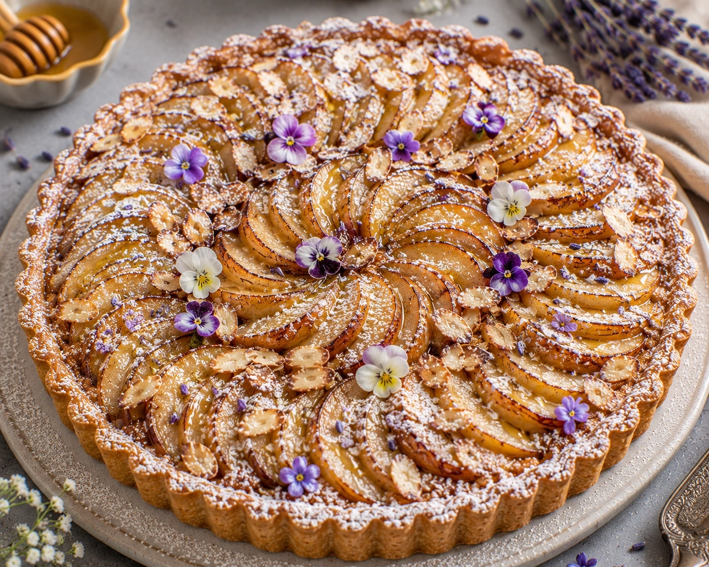 Tarta De Almendras Con Peras Caramelizadas