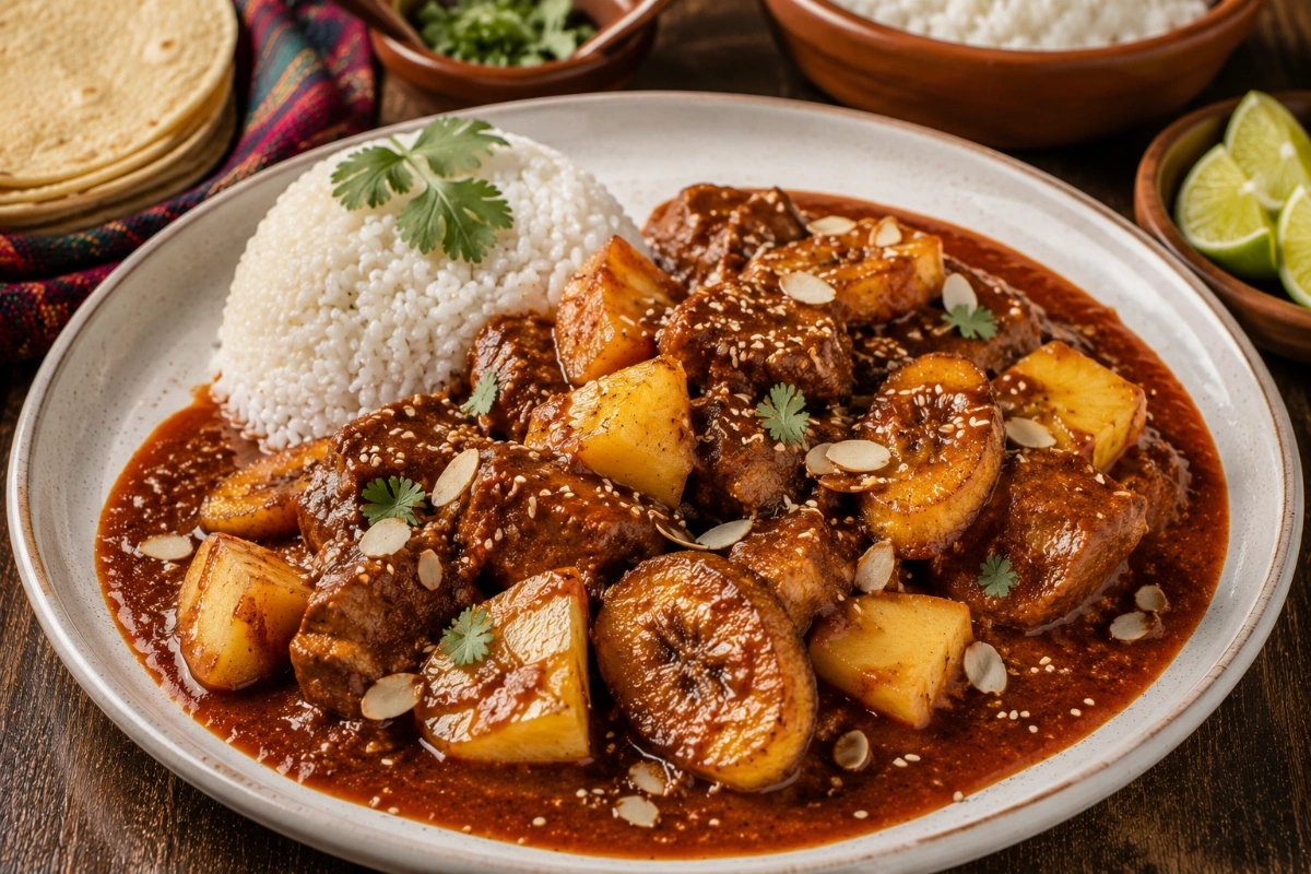 Manchamanteles de cerdo con piña, plátano macho y chile ancho 32 Manchamanteles de cerdo con piña