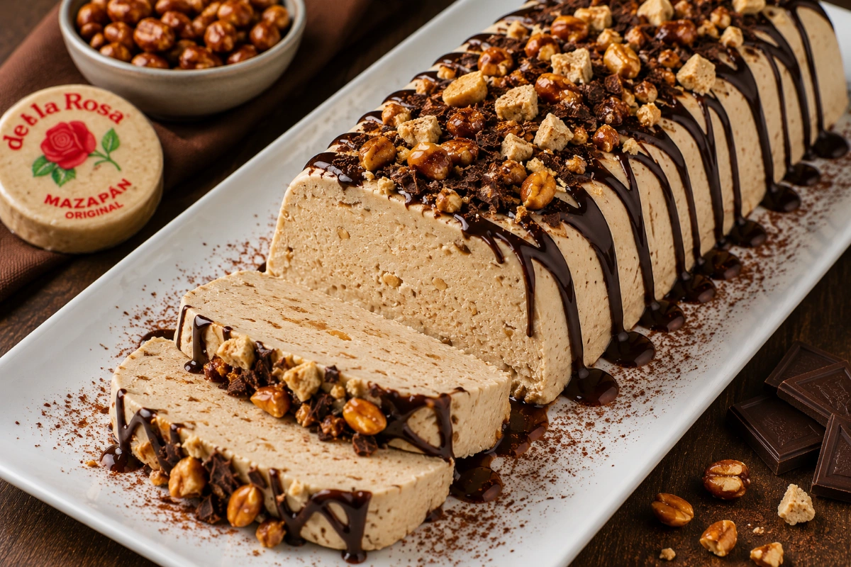 Semifreddo de mazapán de cacahuate con chocolate y cacahuates caramelizados