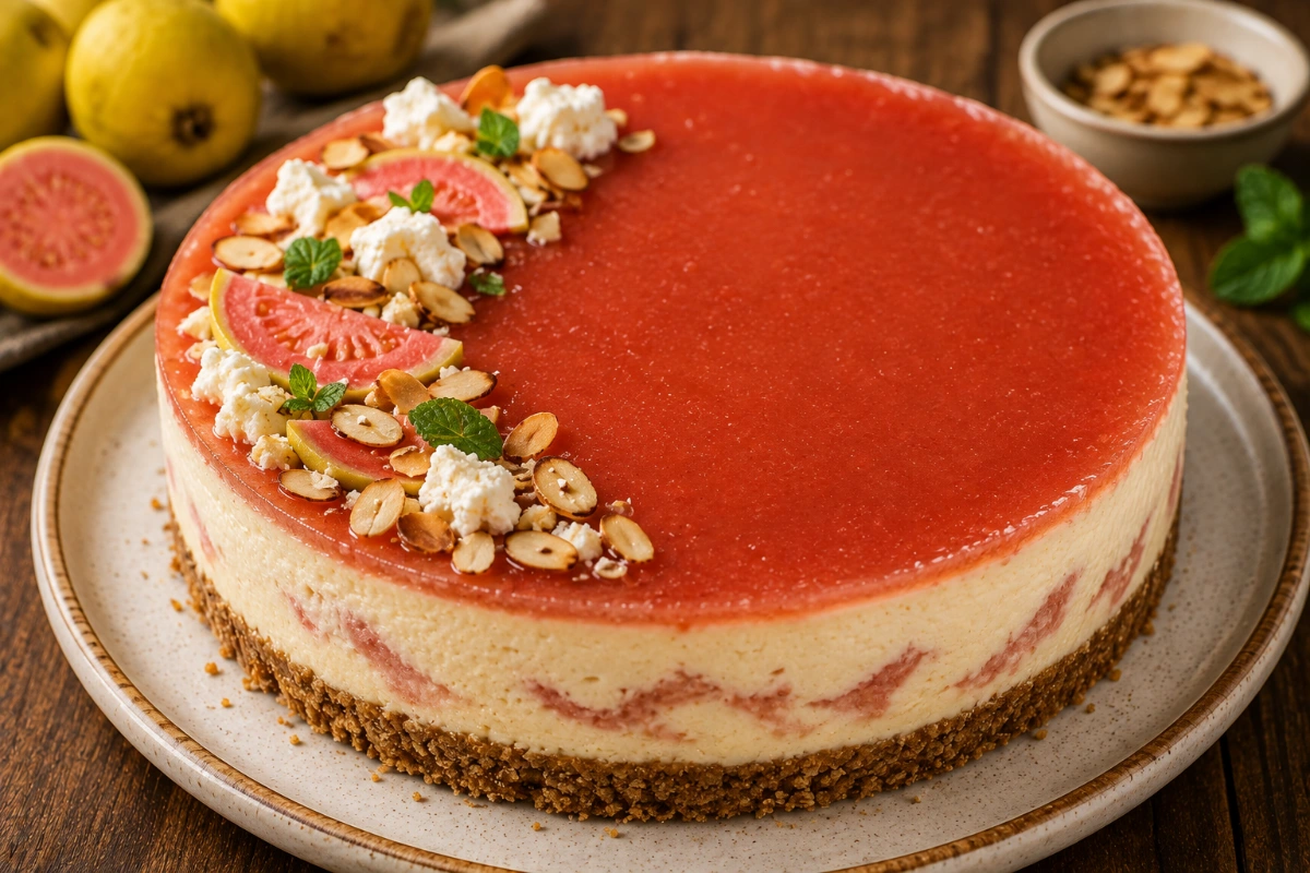 Cheesecake de guayaba y queso de cabra con costra de almendra 24 Cheesecake de guayaba y queso de cabra con costra de almendra