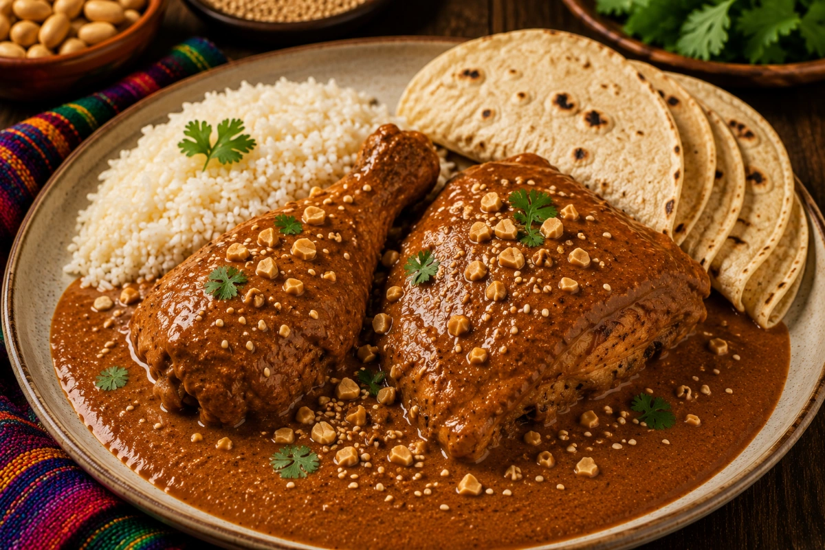 Pollo encacahuatado con arroz blanco