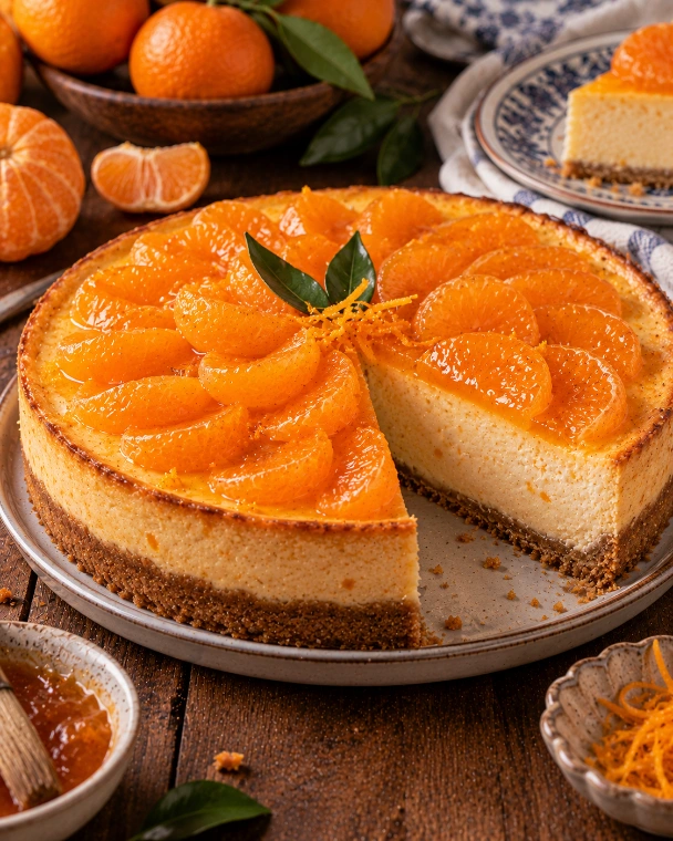 Pay de mandarina y requesón con base de galletas María