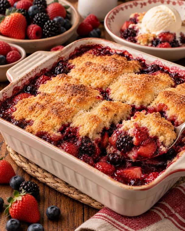 Cobbler de frutos rojos con cubierta de vainilla