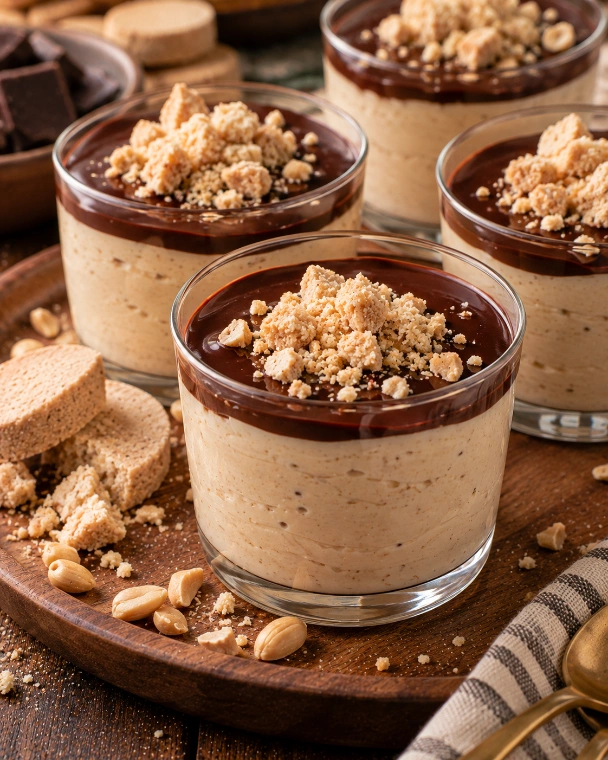 Vasitos de mousse de mazapán con chocolate amargo