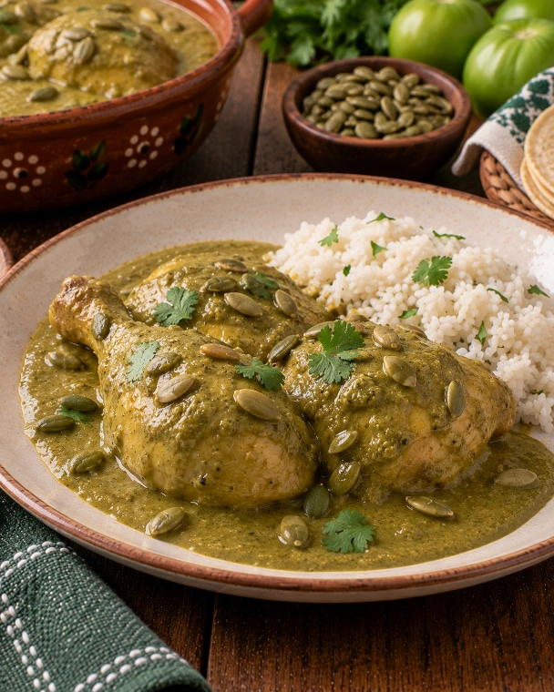 Pollo en pipián verde de pepitas