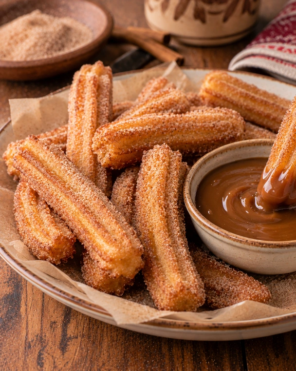 Churros de canela con salsa de cajeta