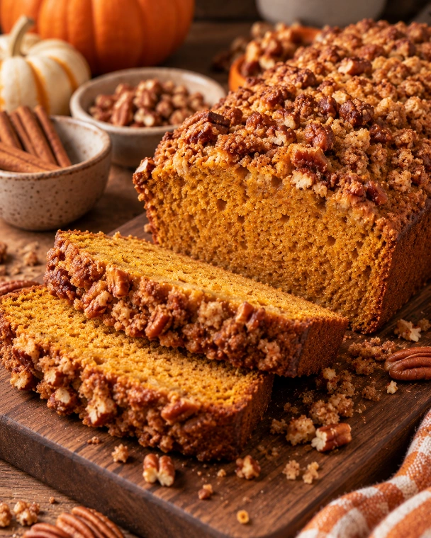 Panqué de calabaza con costra crujiente de nuez y canela