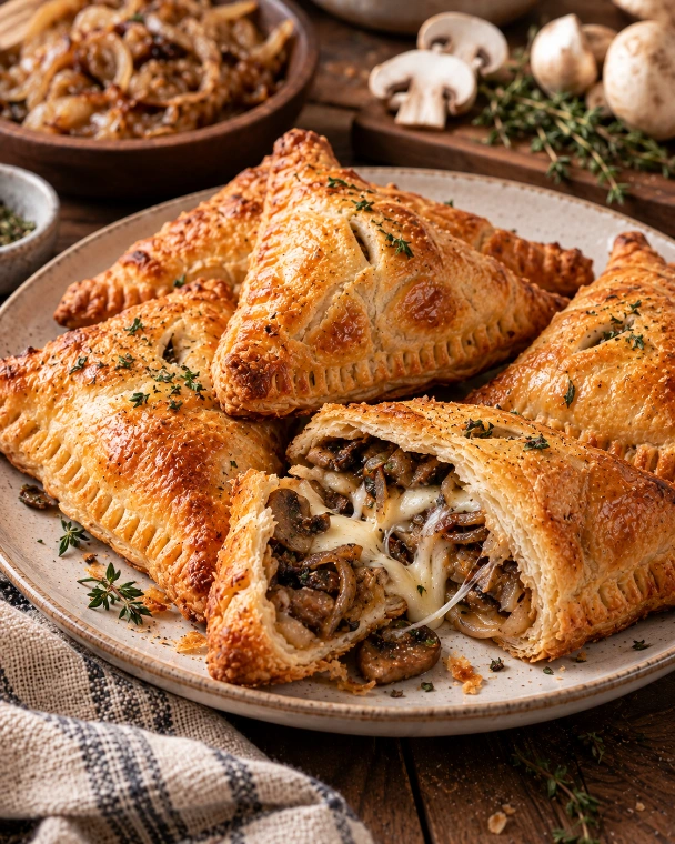 Empanadas de hongos y queso Oaxaca con cebolla doradita