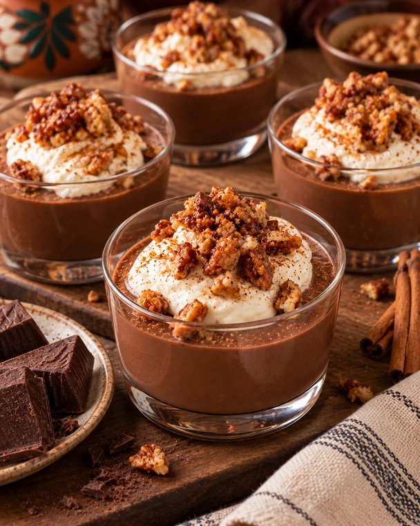 Natillas de chocolate  de mesa con nuez