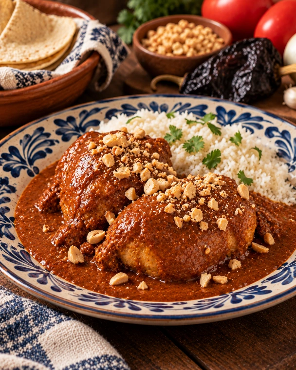 Pollo en encacahuatado de chile ancho