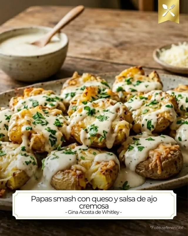 ¿Buscando la guarnición perfecta o el snack definitivo? ¡Estas Papas Smash te van a conquistar! 🥔🧀🔥Hoy preparé estas Papas smash con queso y salsa de ajo cremosa que son una locura. Quedan crujientes por fuera, suaves por dentro y con ese queso gratinado que se derrite en la boca. La salsa de ajo cremosa es el cierre perfecto para este plato que, te prometo, se convertirá en un favorito en tu casa.👇 ¿Con qué acompañarías estas papas: con un corte de carne o así solitas como snack? ¡Te leo! 👇🔗 La receta completa con todos los detalles está en MI web page o en mi feed de Instagram.